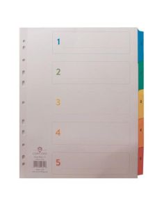 Concord Index A4 Extra Wide.  Numeric 1-5.  White with Multi coloured tabs. CS96