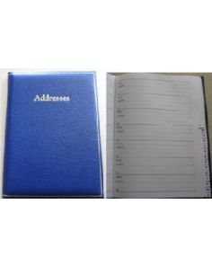 Leathersmith Address Book. 216 x 154mm. Montana Grain Leather Blue Padded Cover with Gilt Trim. Each