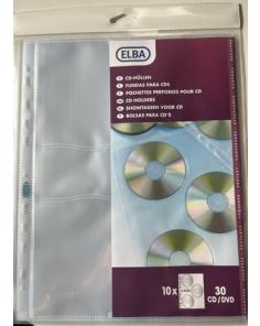 Elba CD / DVD Holders, A4 Multi Punched Wallet Holds 3 CDs, Pack of 10