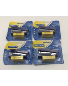 Four Rapesco Pocket Staplers, Blue including 1,000 staples with each stapler