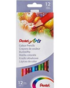 Pentel Arts Colour Pencils, CB8-12, Assorted Colours, Pack of 12