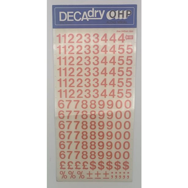 Decadry OHP Transfers No102, 42pt, 12mm, 0.472inch, Red