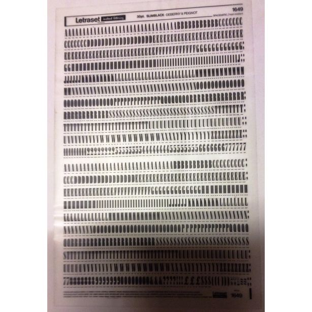 Letraset Black 1649 30pt. Slimblack Capital Letters