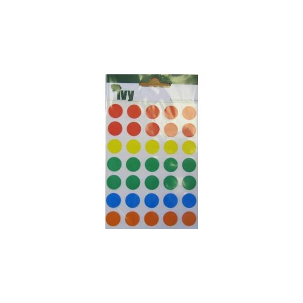 Ivy Self Adhesive Labels. Size 13mm diameter. Assorted colours. Pack of 140