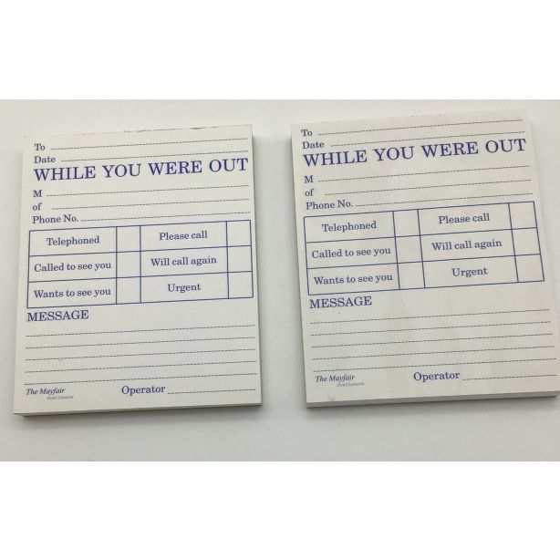 2 x Telephone Message Pads, 120 x 100mm, 80 Sheets per pad