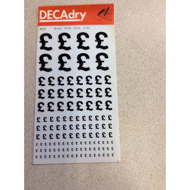 Decadry Transfers, £ Signs, 3mm, 6mm, 12mm, 24mm, Black