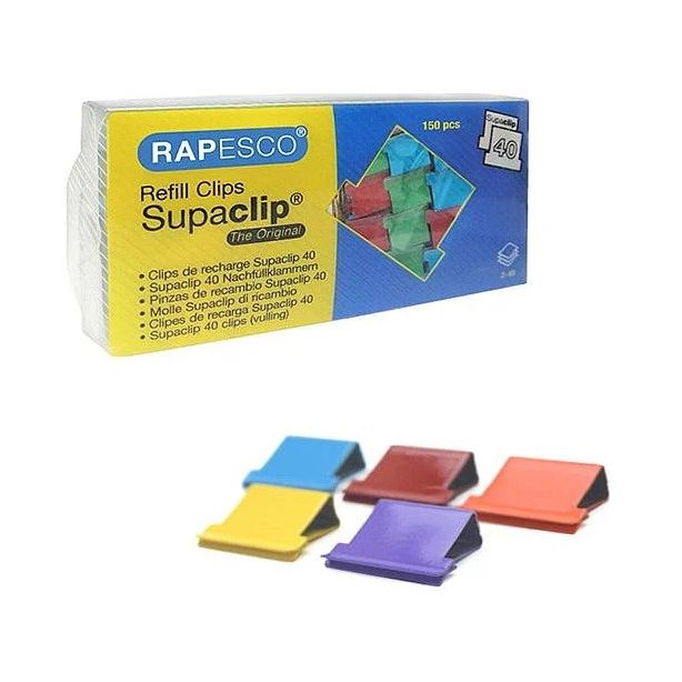 Rapesco Supaclip 40 Refill Clips Pack of 150 Multi Coloured CP15040M