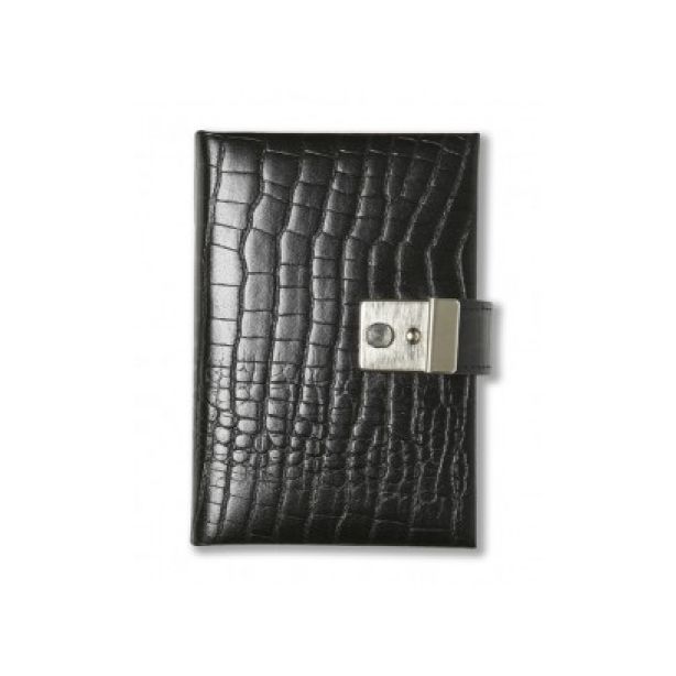 Crocodile Grain Leather Five Year Diary with Silver Lock and Key 140x95mm, Black