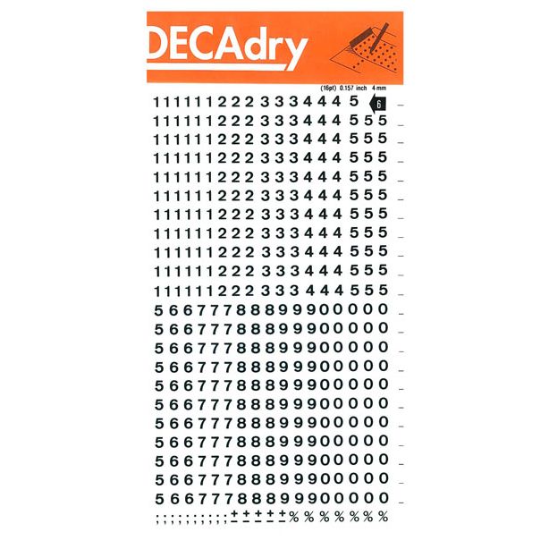 Decadry Transfers No6, 16pt, 4mm, 0.157inch, Black