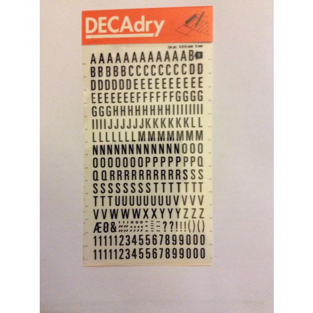 Decadry Transfers No9, 34pt, 8mm, 0.315inch, Black, Pack of 12 sheets