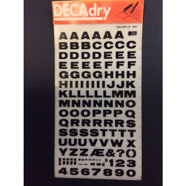 Decadry Super Transfers No201, 40pt, 10mm, 0.394inch, Black Capital Letters