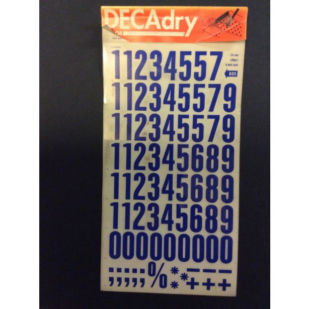 Decadry Super Transfers No605, 96pt, 24mm, 0.945inch, Blue Numbers