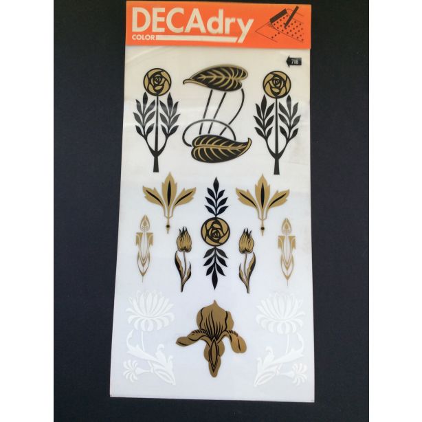 Decadry Super Transfers No718, Black, Gold & White Art Nouveau Floral Decorations