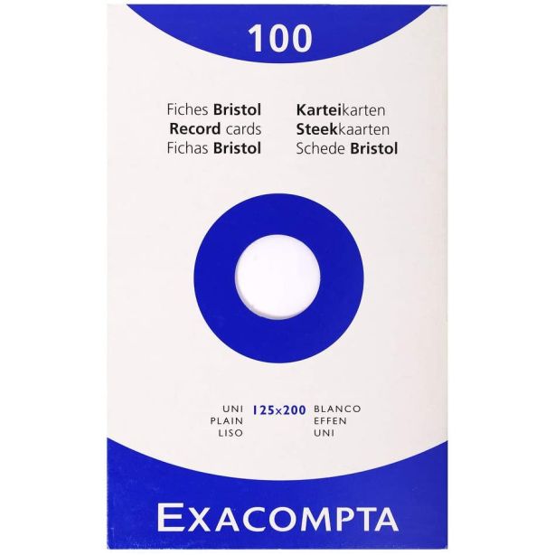 Exacompta Record Cards 125x200mm White Plain, Pack of 100 