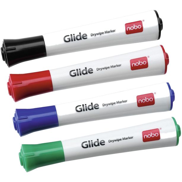 Nobo Glide Dry Wipe Marker Assorted, Pack of 4 