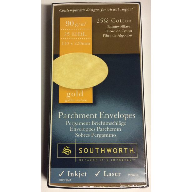 Southworth Parchment DL Envelopes, Gold, Pack of 25 