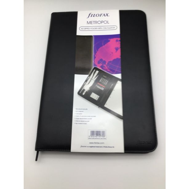 Filofax A4 Metropol Zipped Portfolio with Calculator, Black