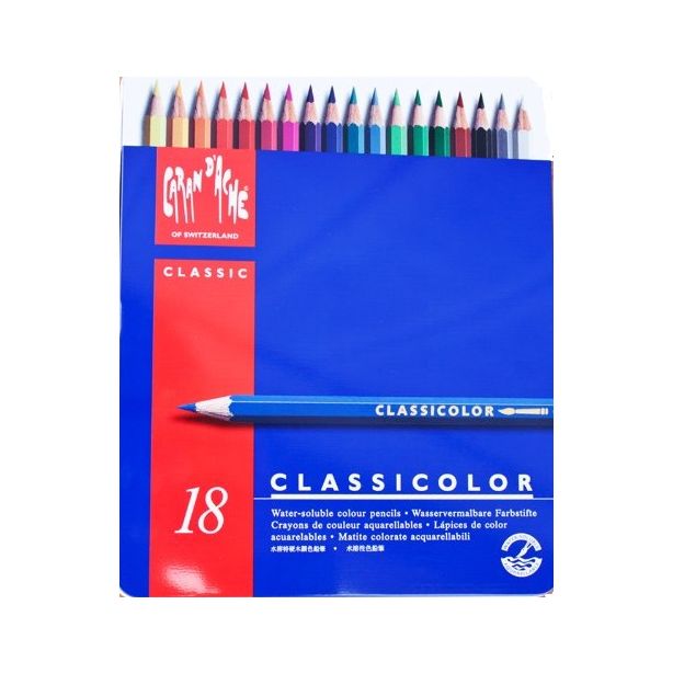 Caran D'Ache Classicolor Colour Pencils, Tin of 18 Water-soluble