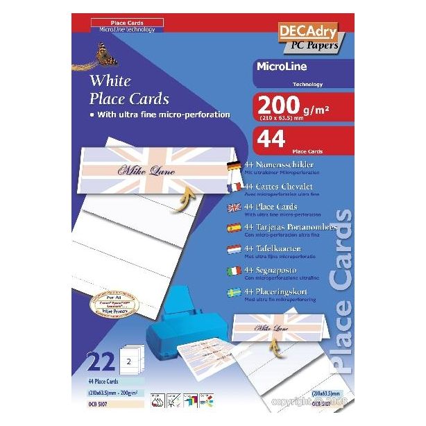 Decadry Place Cards 200gsm 2 cards per A4 sheet Pack of 22 sheets