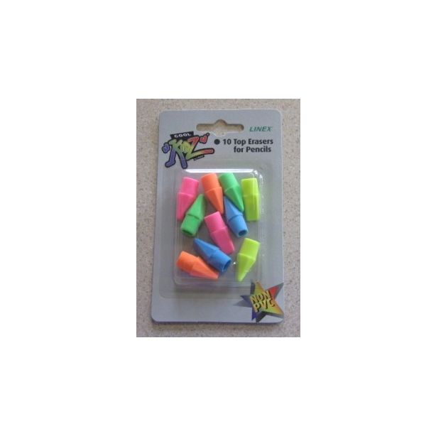 Linex Coloured Pencil Top Erasers. Pack of 10 