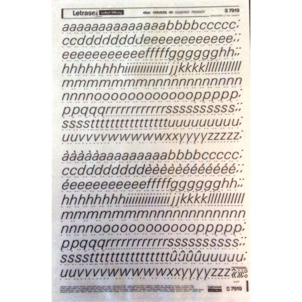 Letraset Black S7919 48pt. Univers 46 Lower Case Letters