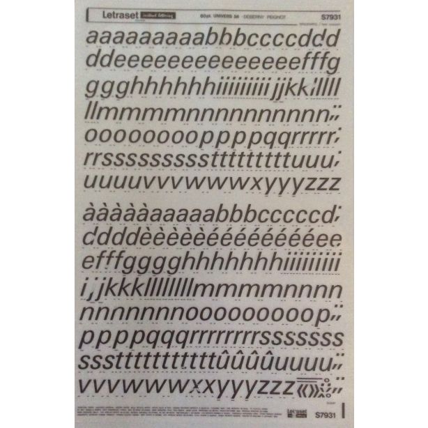 Letraset Black S7931 60pt. Univers 56 Lower Case Letters