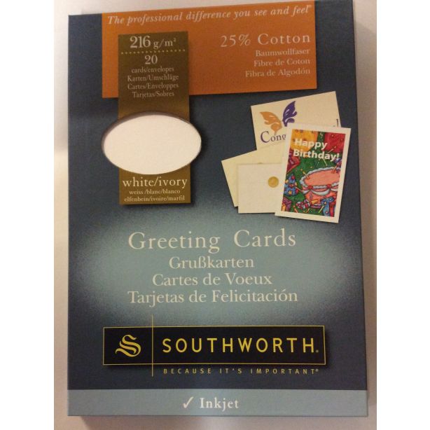 Southworth Greeting cards, Pack of 20 (cards / envelopes / seals)