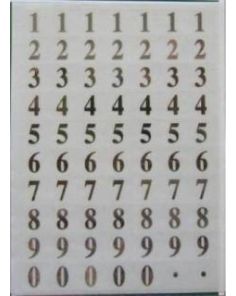 Ivy Self Adhesive Numbers 0-9. 10mm. Metallic Gold on clear background