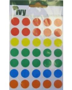 Ivy Self Adhesive Labels. Size 13mm diameter. Assorted colours. Pack of 140