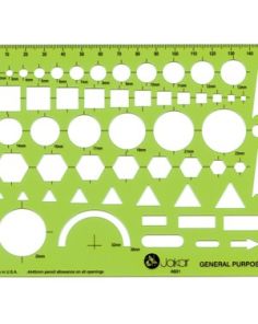 Jakar 4601 General Purpose 1 Template, Circles Squares Triangles Rectangles Hexagons Ruler