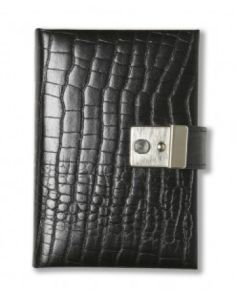 Crocodile Grain Leather Five Year Diary with Silver Lock and Key 140x95mm, Black