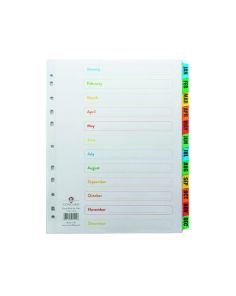 Concord Index A4 Extra Wide. Calendar Jan-Dec. White with Multi coloured tabs.CS79