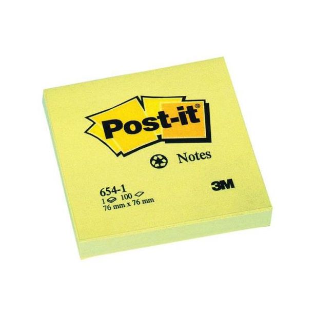 3M Post-it Canary Yellow Note, 76 x 76mm. 654