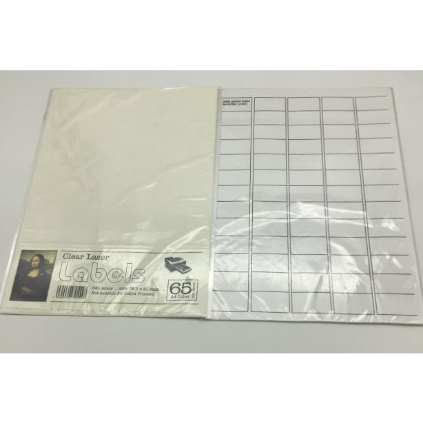 Clear Laser Labels, 65 Per A4 Sheet, Pack of 325 Labels (L7651)