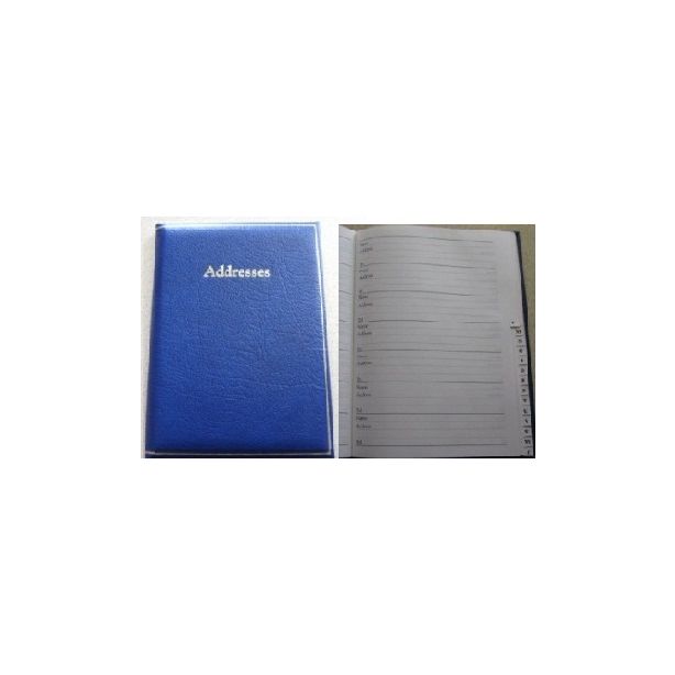 Leathersmith Address Book. 216 x 154mm. Montana Grain Leather Blue Padded Cover with Gilt Trim. Each