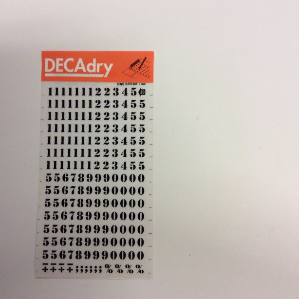 Decadry Transfers No30, 24pt, 7mm, 0.276inch, Black, Pack of 12 sheets