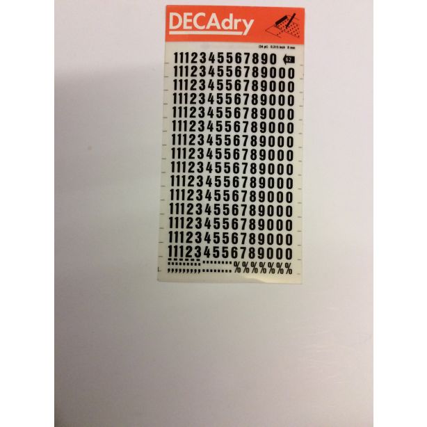 Decadry Transfers No62, 34pt, 8mm, 0.315inch, Black, Pack of 12 sheets