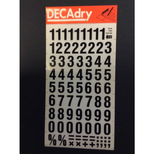 Decadry Super Transfers No218, 72pt, 20mm, 0.787inch, Black Numbers