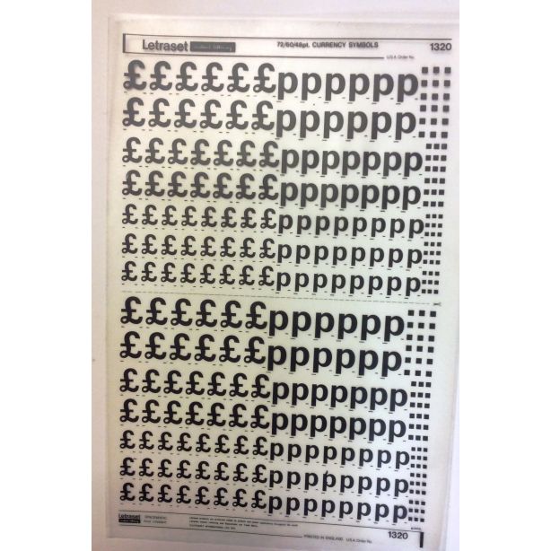 Letraset Black 1320 72/60/48pt. Currency Symbols