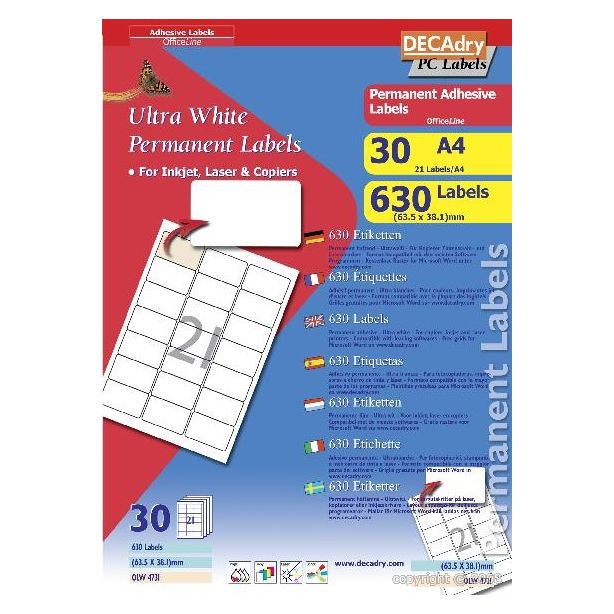 Decadry White Labels 63.5x38.1mm With Round Corners, Pack of 630 labels