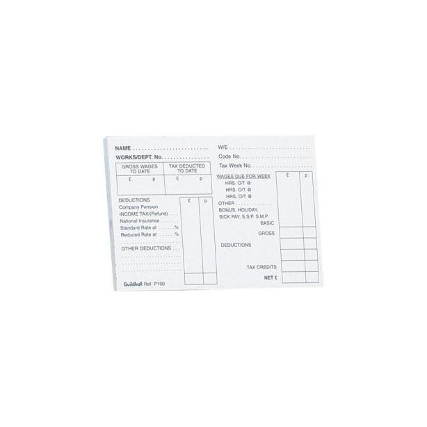 Guildhall Payslip Pad, 100 leaves, 89 x 127mm