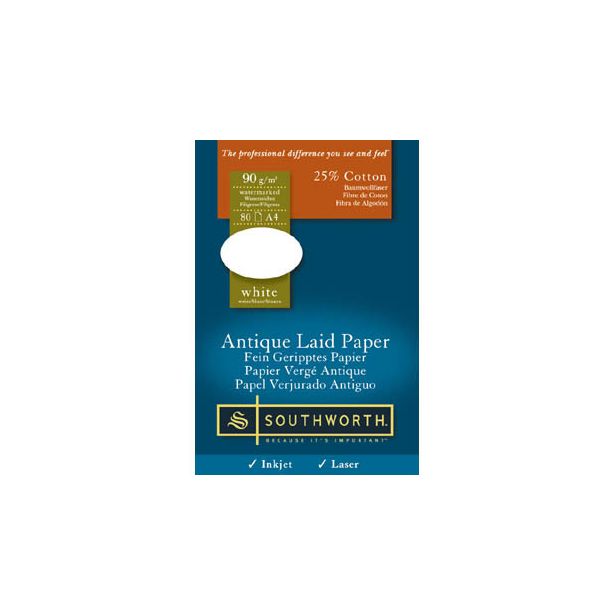 Southworth Antique Laid Paper 90gm. White. A4. Pack of 500