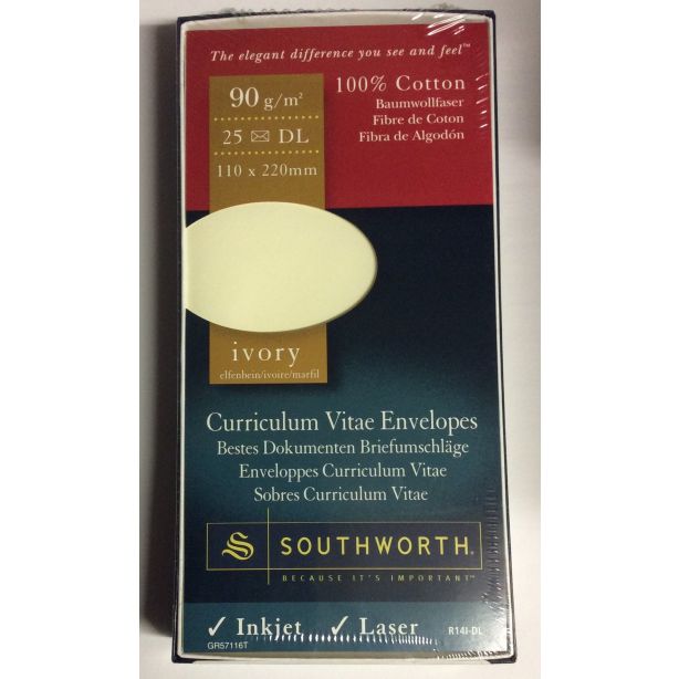 Southworth Cotton DL Envelopes, Ivory, Pack of 25