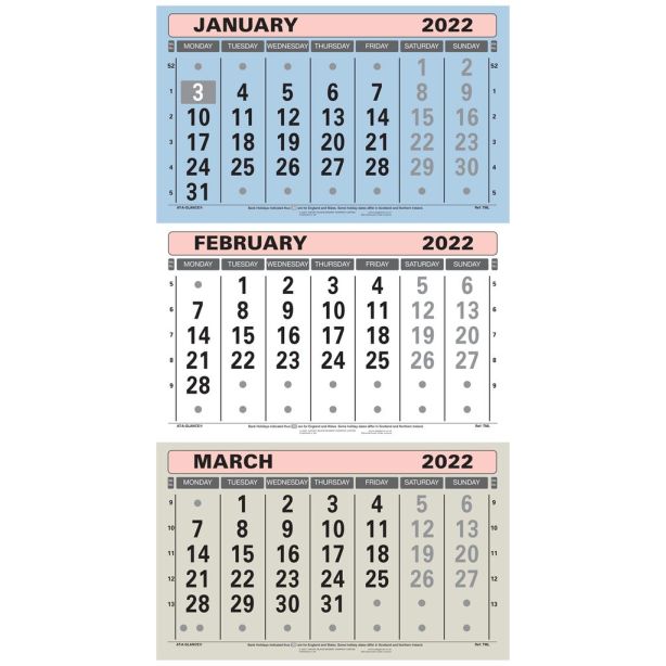 Dataday TML 2022 Large Wall Calendar, 3 Months to View