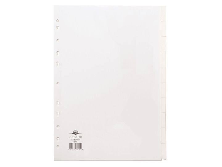 Concord Subject Divider. White. A4 11 holes. 10 Part