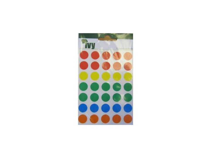 Ivy Self Adhesive Labels. Size 13mm diameter. Assorted colours. Pack of 140