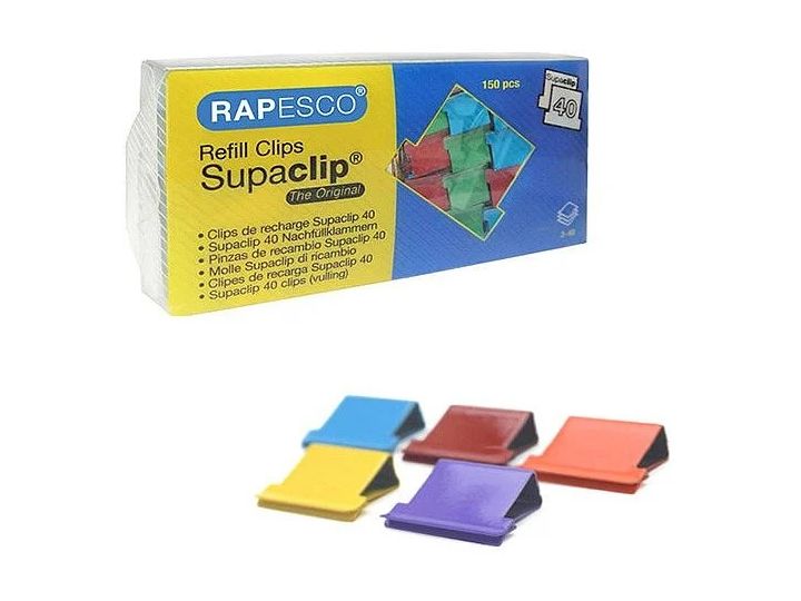 Rapesco Supaclip 40 Refill Clips Pack of 150 Multi Coloured CP15040M