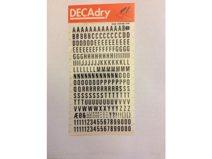 Decadry Transfers No9, 34pt, 8mm, 0.315inch, Black, Pack of 12 sheets