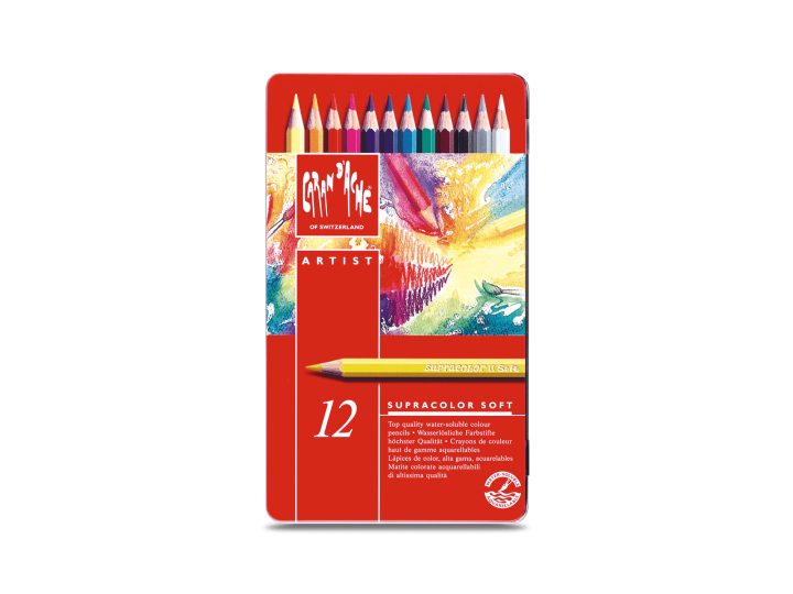 Caran D'Ache Supracolor Pencil Set, Tin of 12 Water Soluble Aquarelle