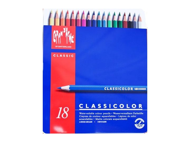 Caran D'Ache Classicolor Colour Pencils, Tin of 18 Water-soluble